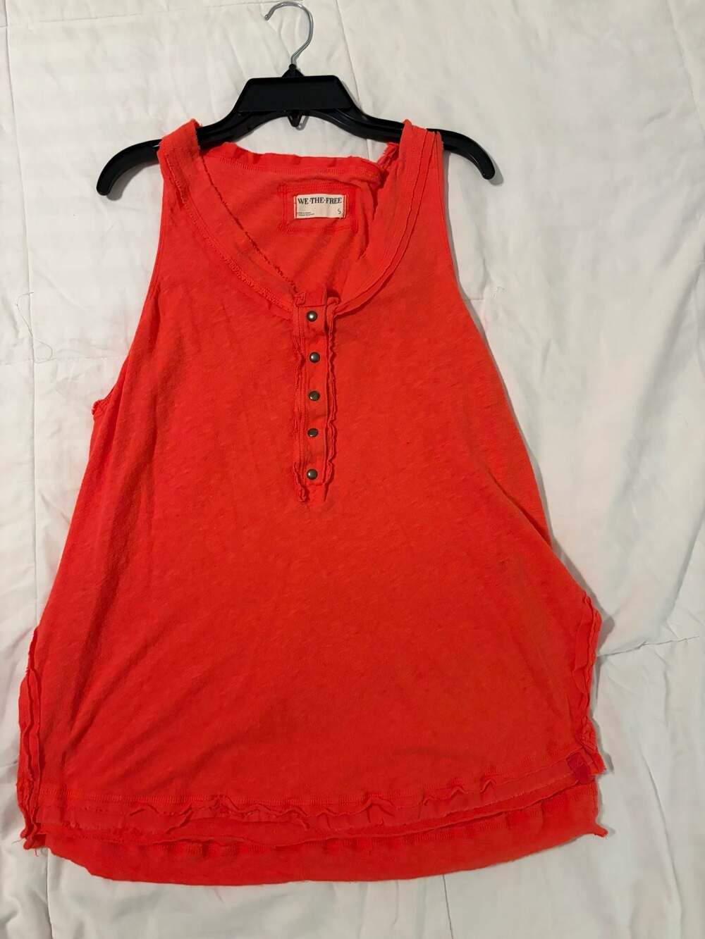 Free People We The Free Orange Raw Hem Tank Top Boho Henley Sleeveless Small